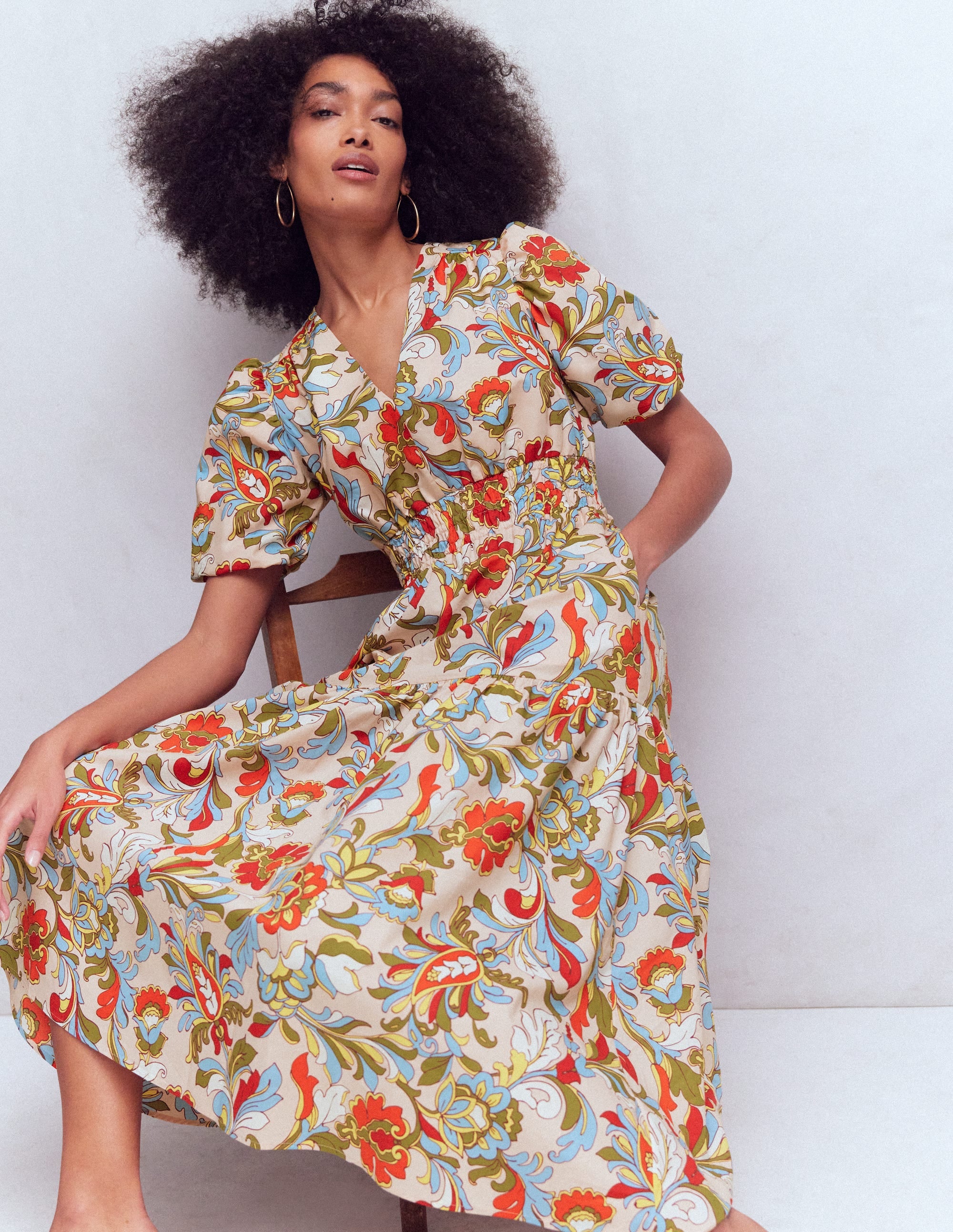 Robe Irene en coton à manches bouffantes-Multi, motif Botanical Flourish - Image 2