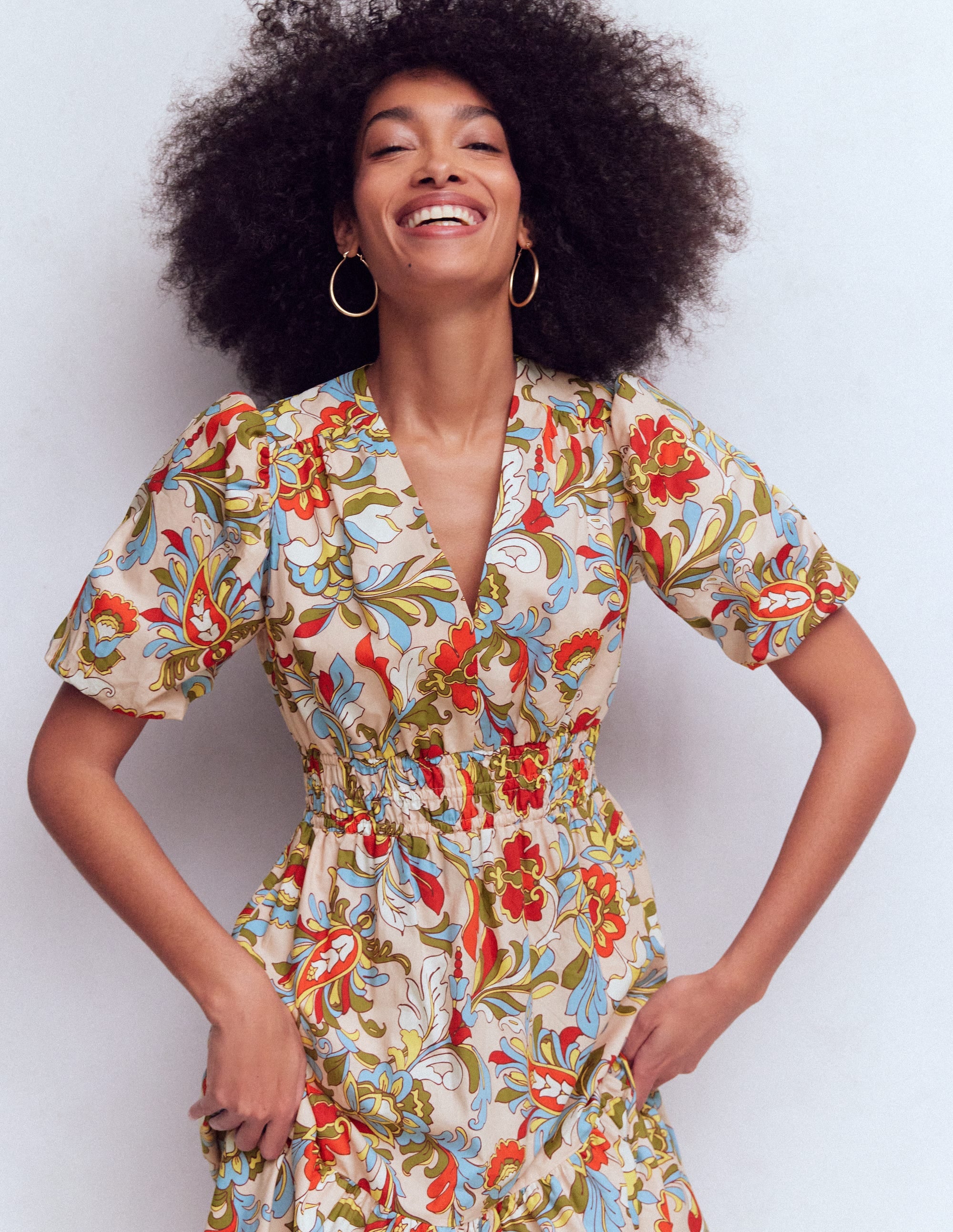 Robe Irene en coton à manches bouffantes-Multi, motif Botanical Flourish - Image 3