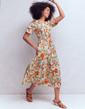 Irene Baumwollkleid mit Puffärmeln-Bunt, Botanisches Muster