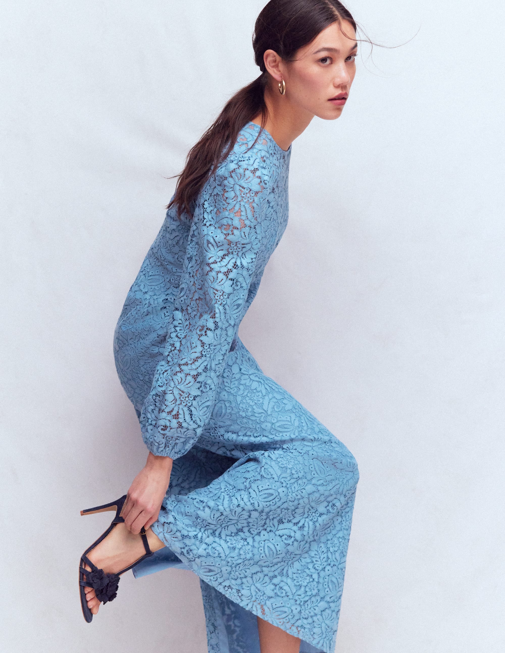 Hochgeschlossenes Spitzenkleid-Blau - Image 1