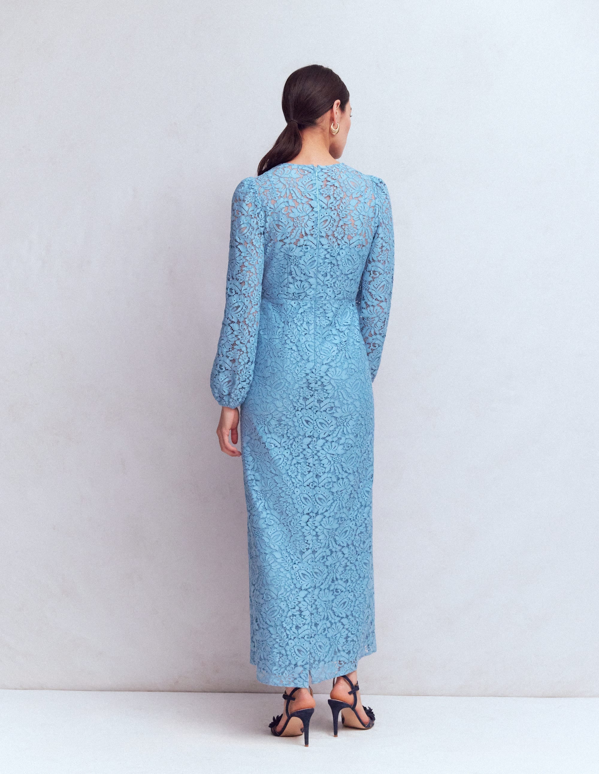 Hochgeschlossenes Spitzenkleid-Blau - Image 3