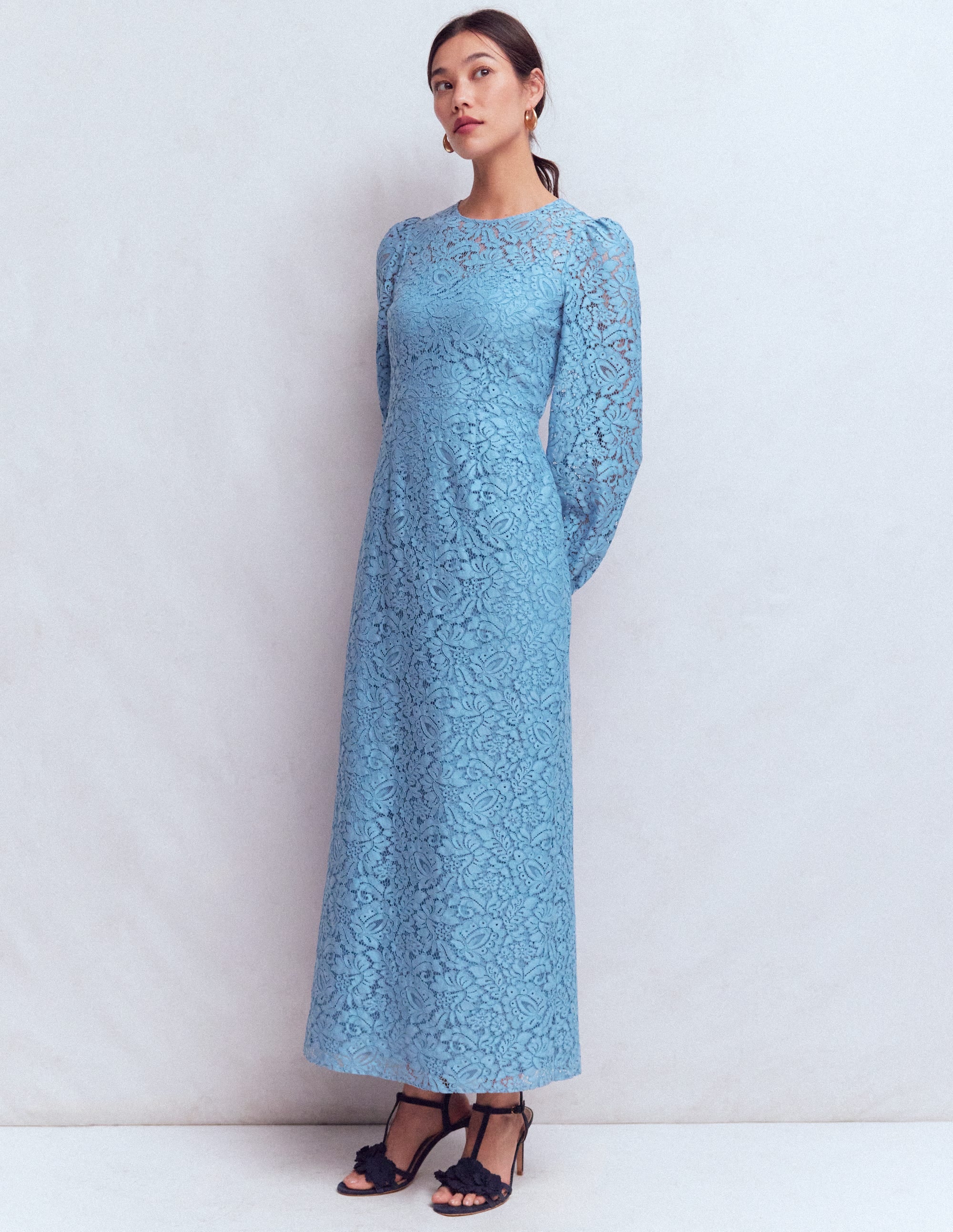 Hochgeschlossenes Spitzenkleid-Blau - Image 4