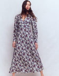 Robe à manches blousantes et col V-Motif Blooming Flora multi