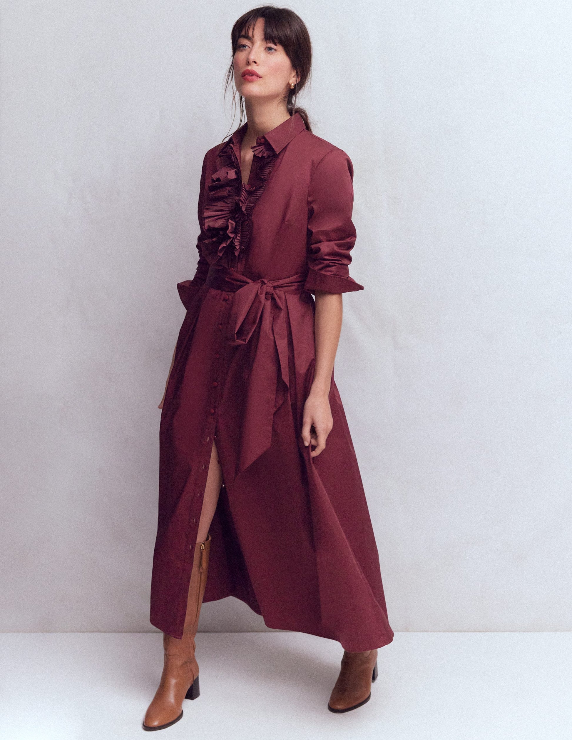 Plissiertes Hemdblusenkleid mit Rüschen-Dunkelviolett-1