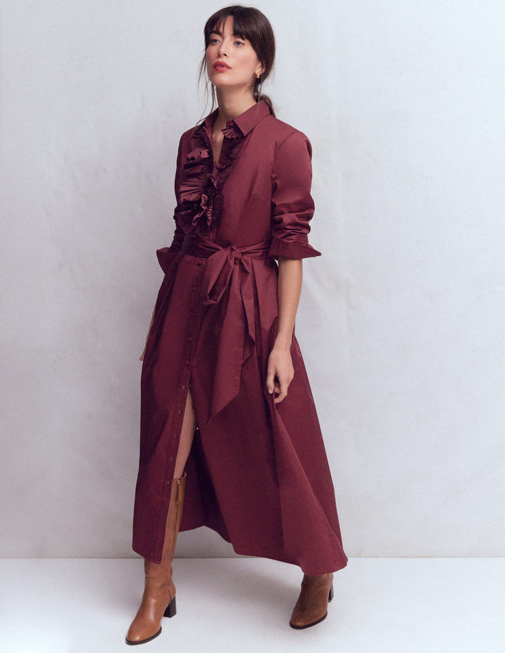 Plissiertes Hemdblusenkleid mit Rüschen-Dunkelviolett