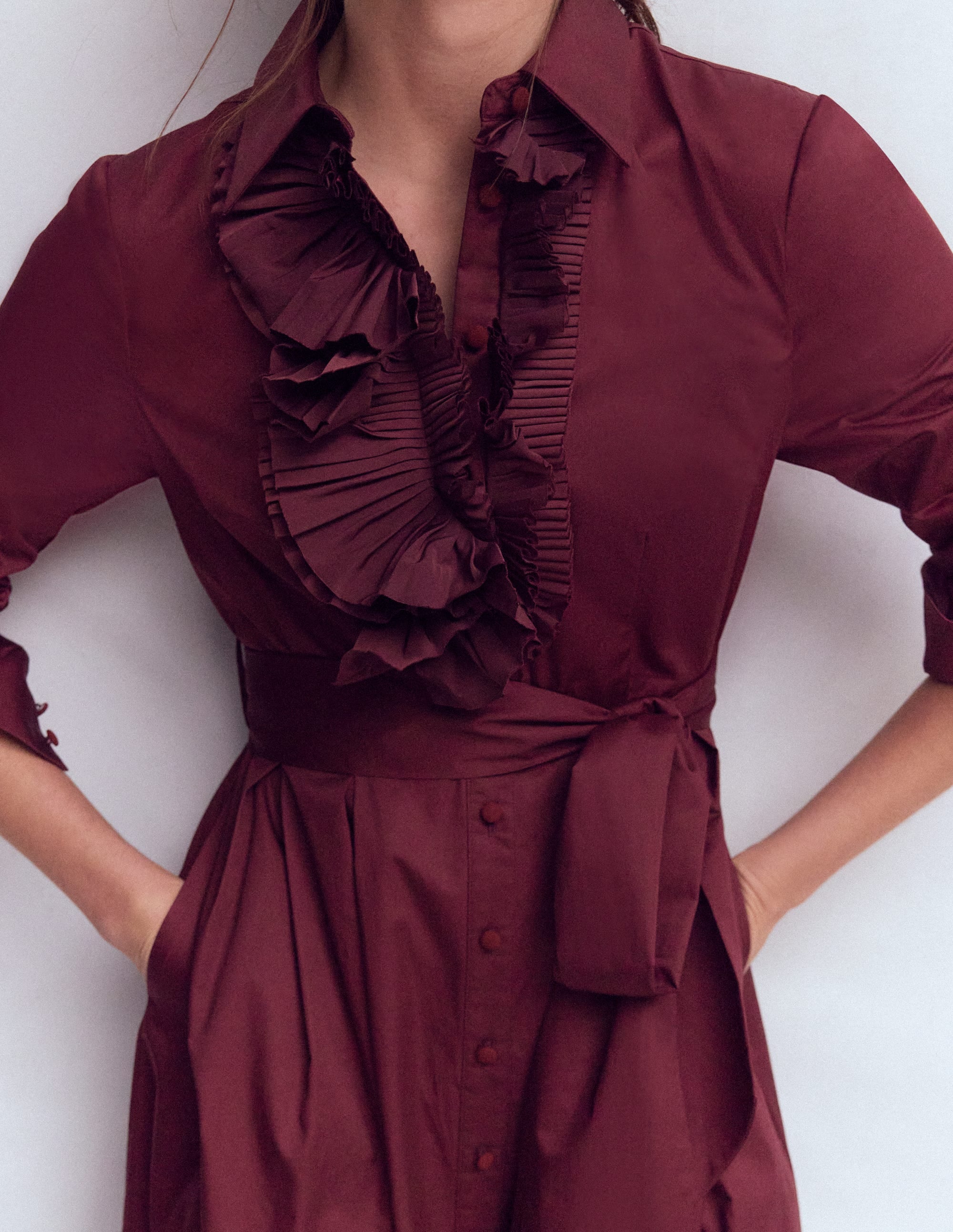Plissiertes Hemdblusenkleid mit Rüschen-Dunkelviolett - Image 2