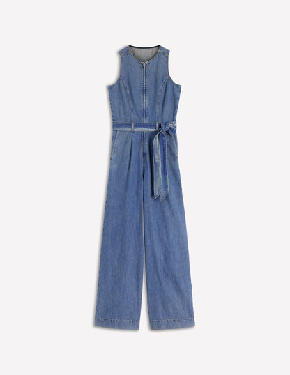 Ärmelloser Jeans-Jumpsuit-Mittlere Mischung Denim-6