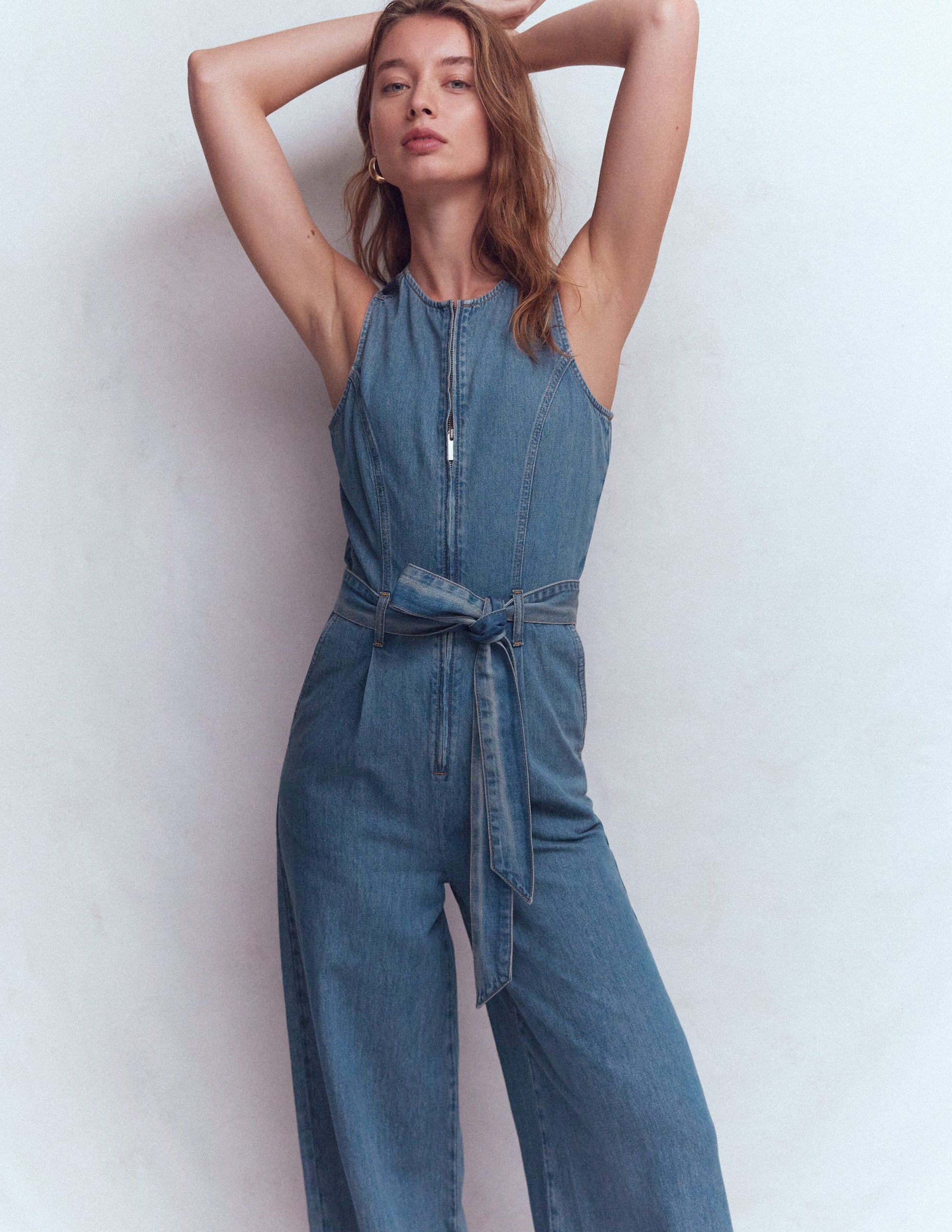 Ärmelloser Jeans-Jumpsuit-Mittlere Mischung Denim-2