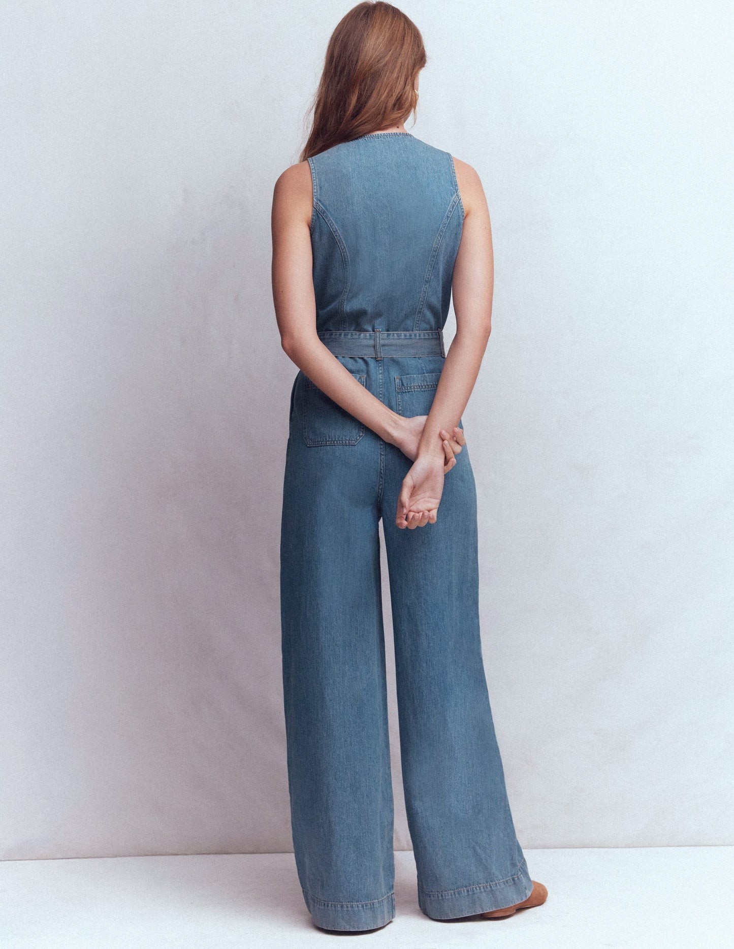 Ärmelloser Jeans-Jumpsuit-Mittlere Mischung Denim