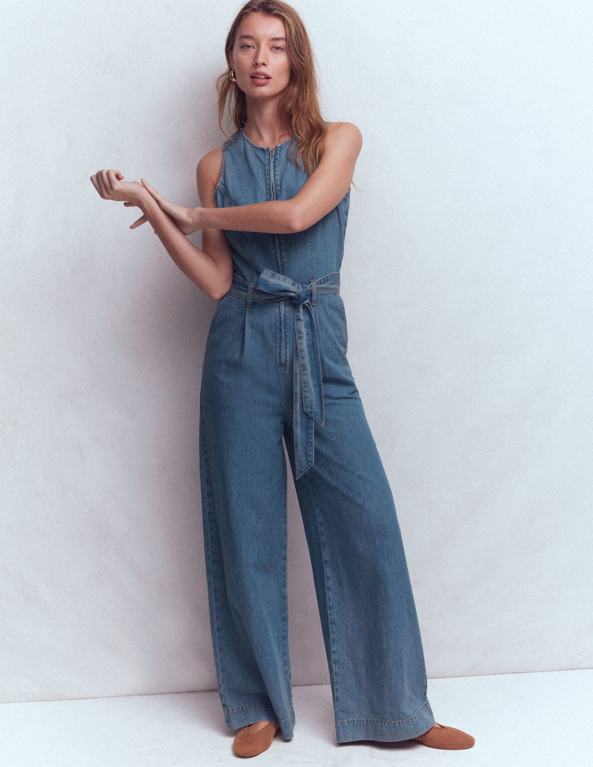 Ärmelloser Jeans-Jumpsuit-Mittlere Mischung Denim-5