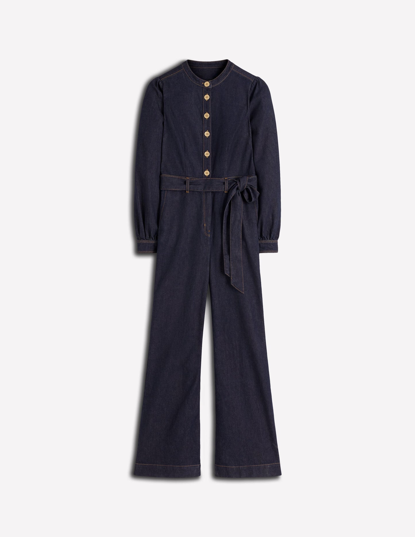 Bootcut-Jumpsuit aus Denim mit Knöpfen-Indigo (Rinse-Waschung)