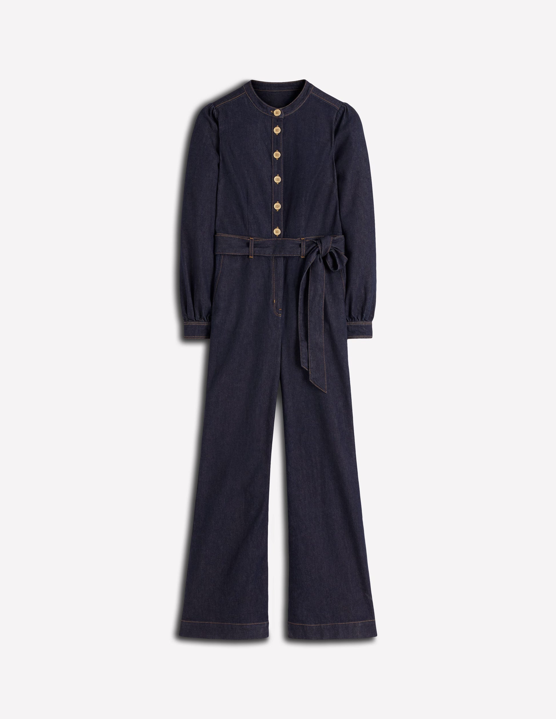 Bootcut-Jumpsuit aus Denim mit Knöpfen-Indigo (Rinse-Waschung)-5