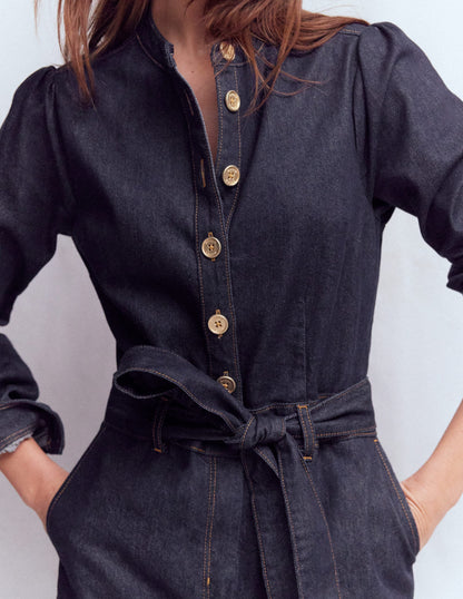 Bootcut-Jumpsuit aus Denim mit Knöpfen-Indigo (Rinse-Waschung)-2