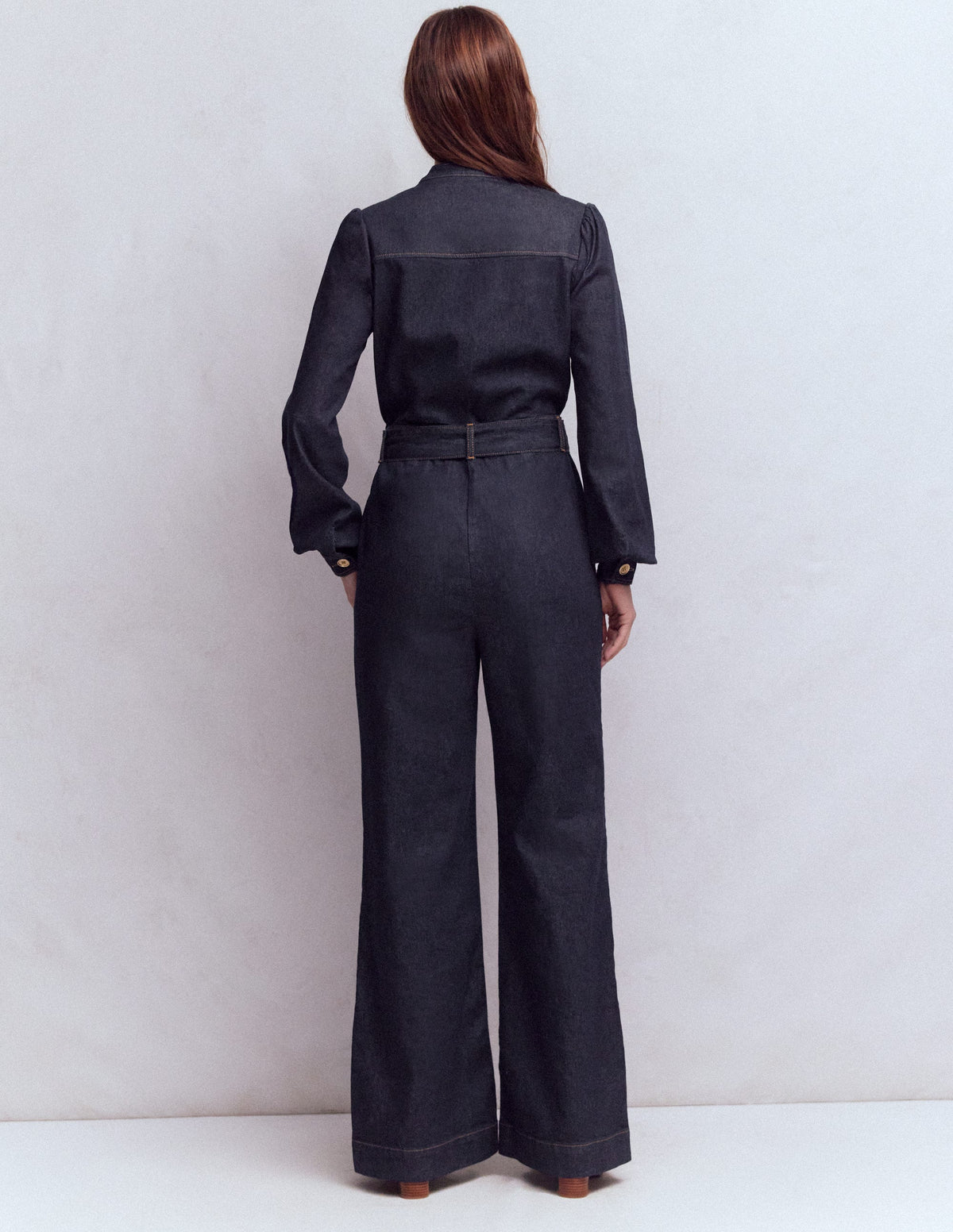 Bootcut-Jumpsuit aus Denim mit Knöpfen-Indigo - Image 3