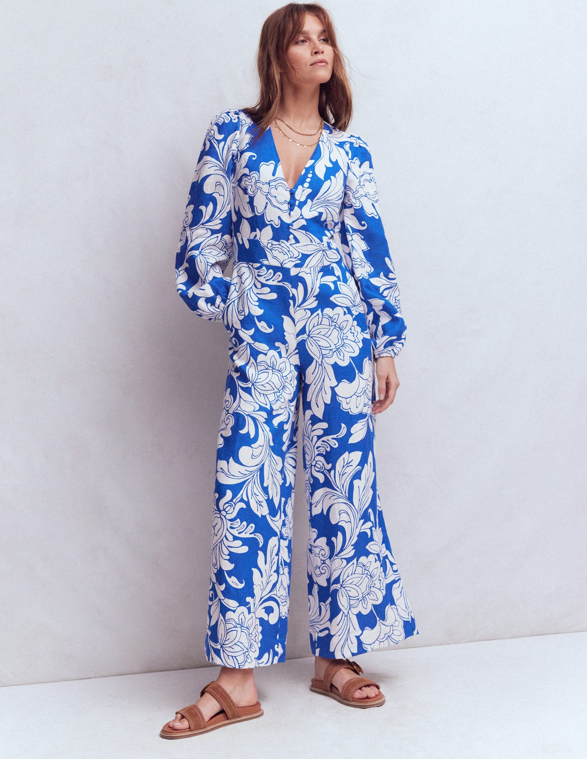 Combinaison Lola en lin-Motif Botanical Flourish Mono bleu - Image 4