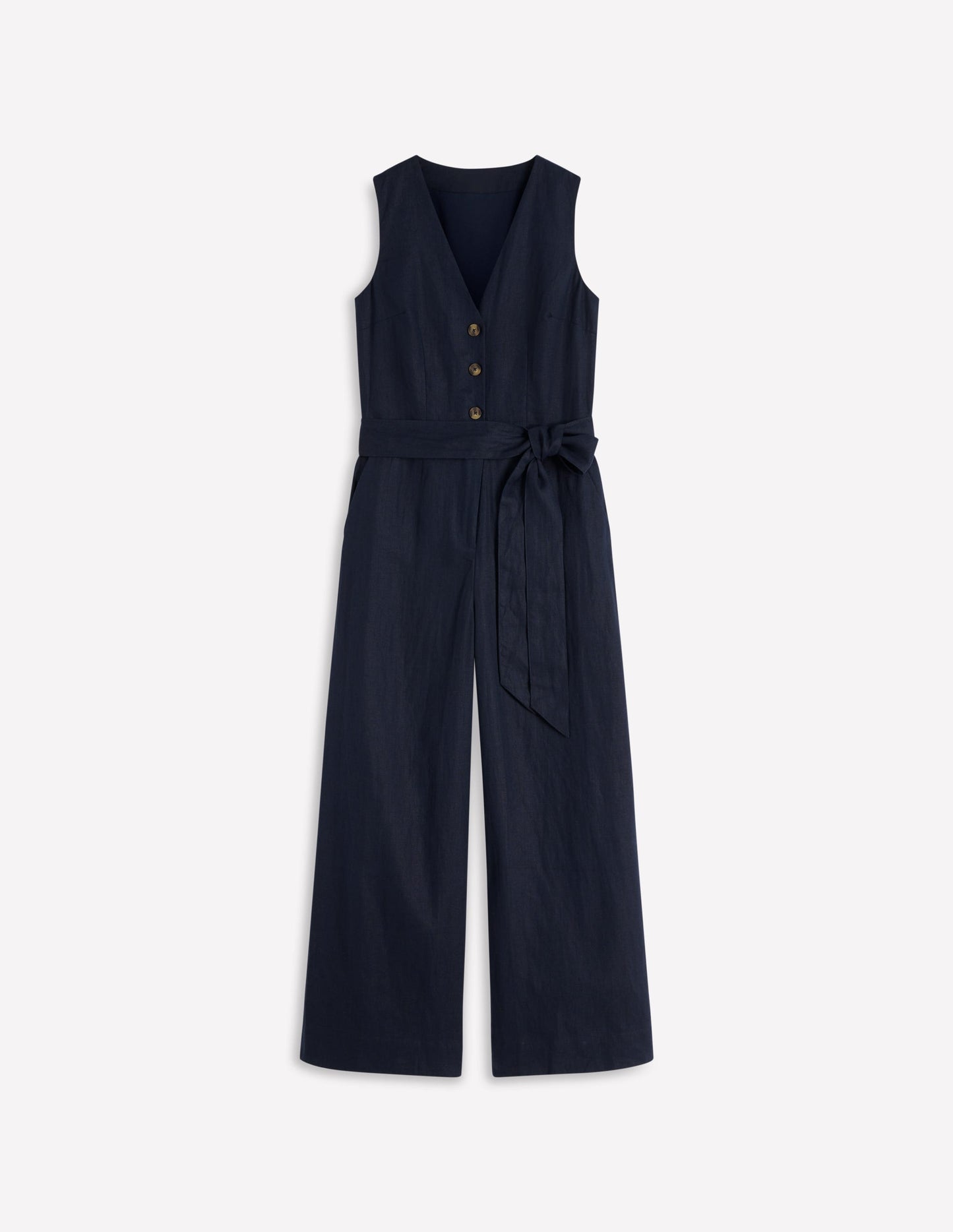 Laura Leinen-Jumpsuit mit V-Ausschnitt-Marineblau