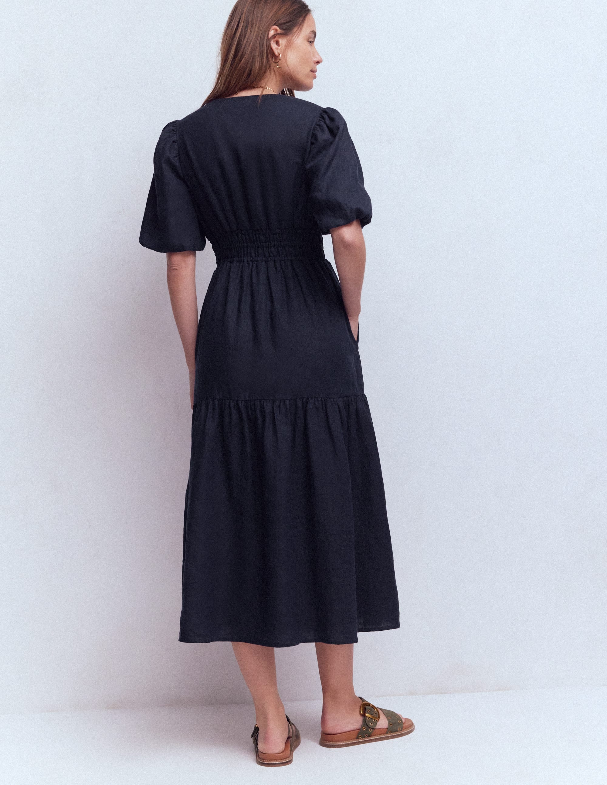 Robe midi Irene en lin-Bleu marine - Image 4