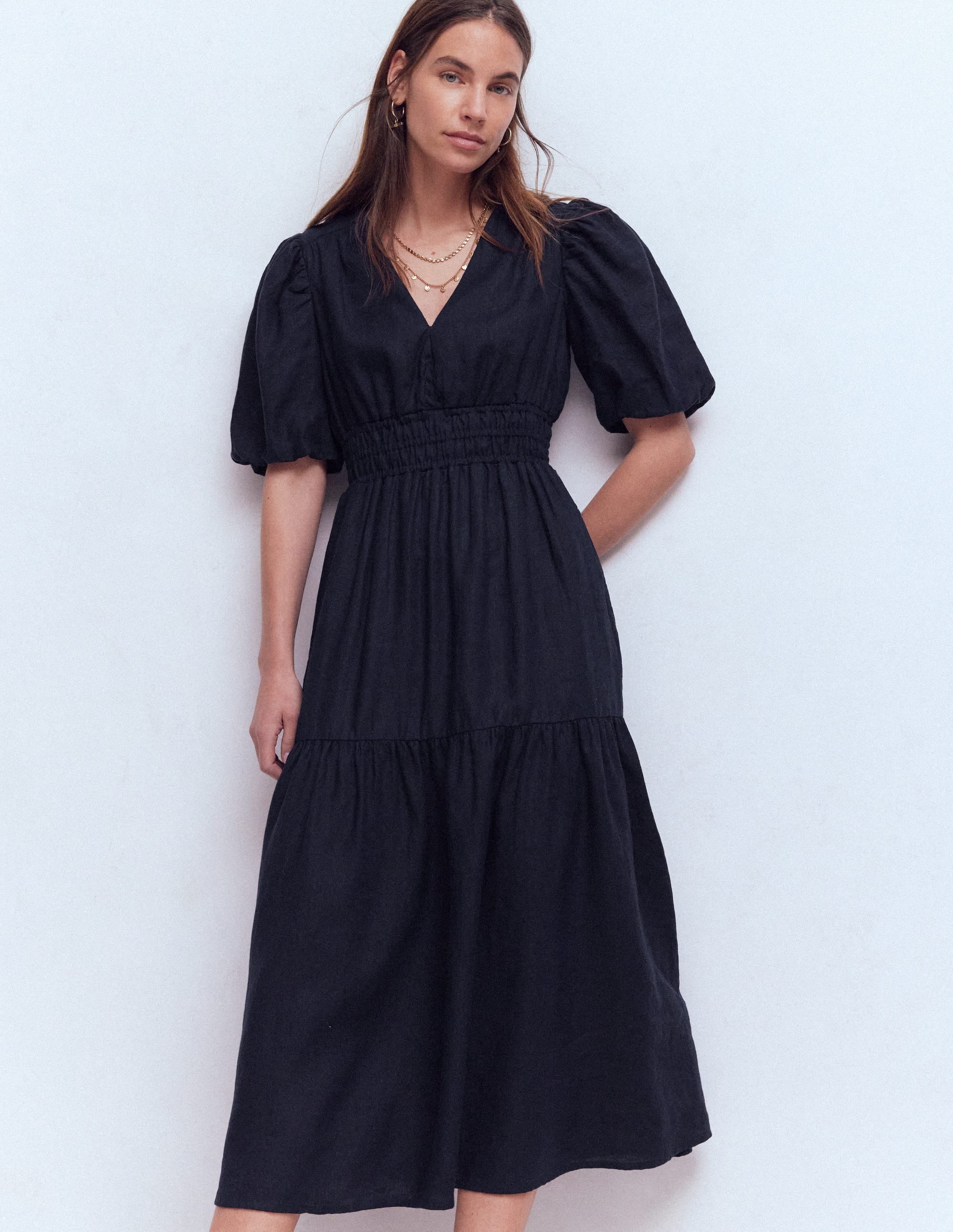 Robe midi Irene en lin-Bleu marine - Image 5