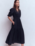 Robe midi Irene en lin-Bleu marine