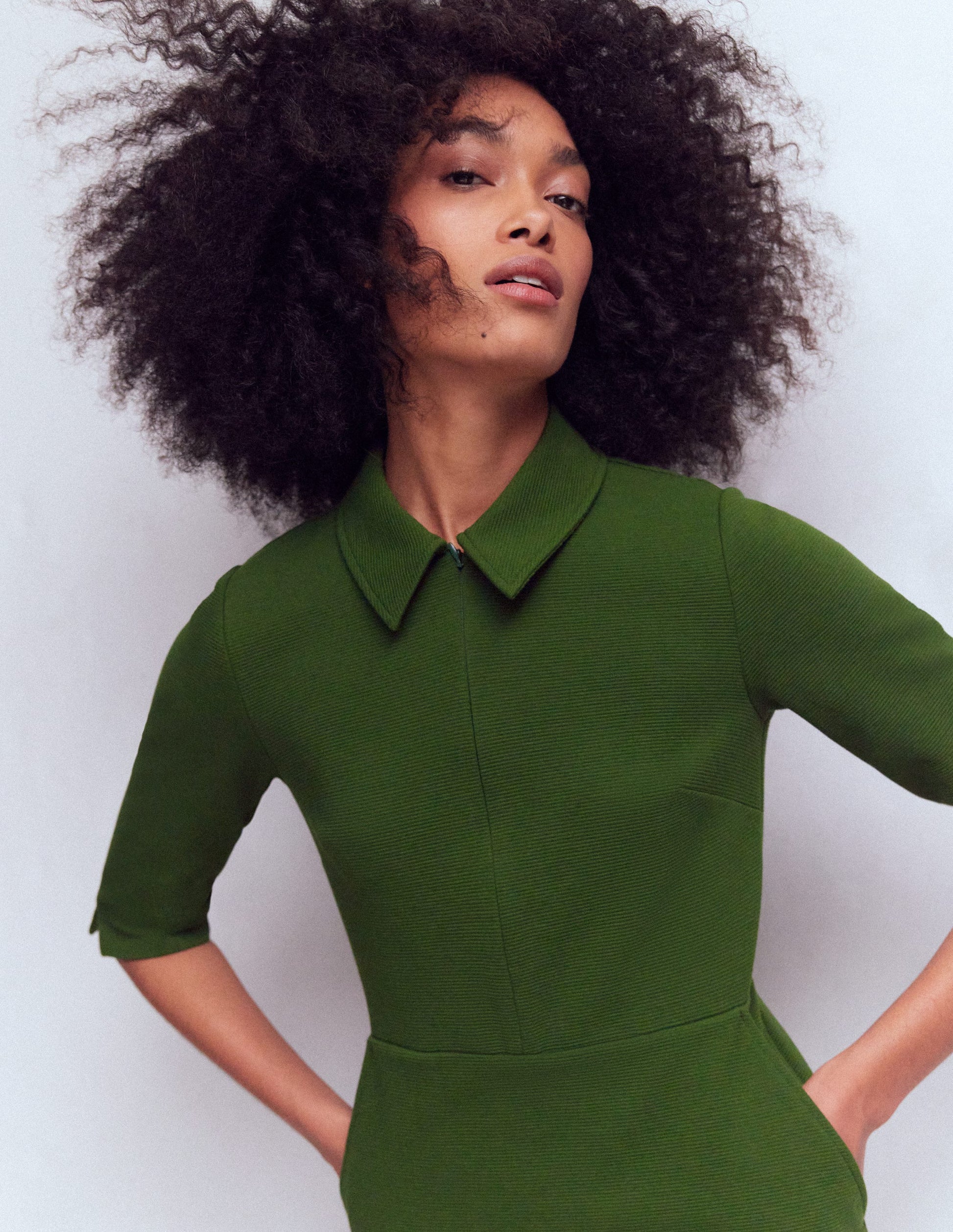 Ottoman-Kleid mit Reißverschluss und halblangen Ärmeln-Grüne Fichte-2