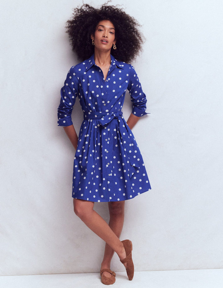 Alexa Langärmliges, kurzes Kleid-Leuchtendes Blau, Gemalte Tupfen