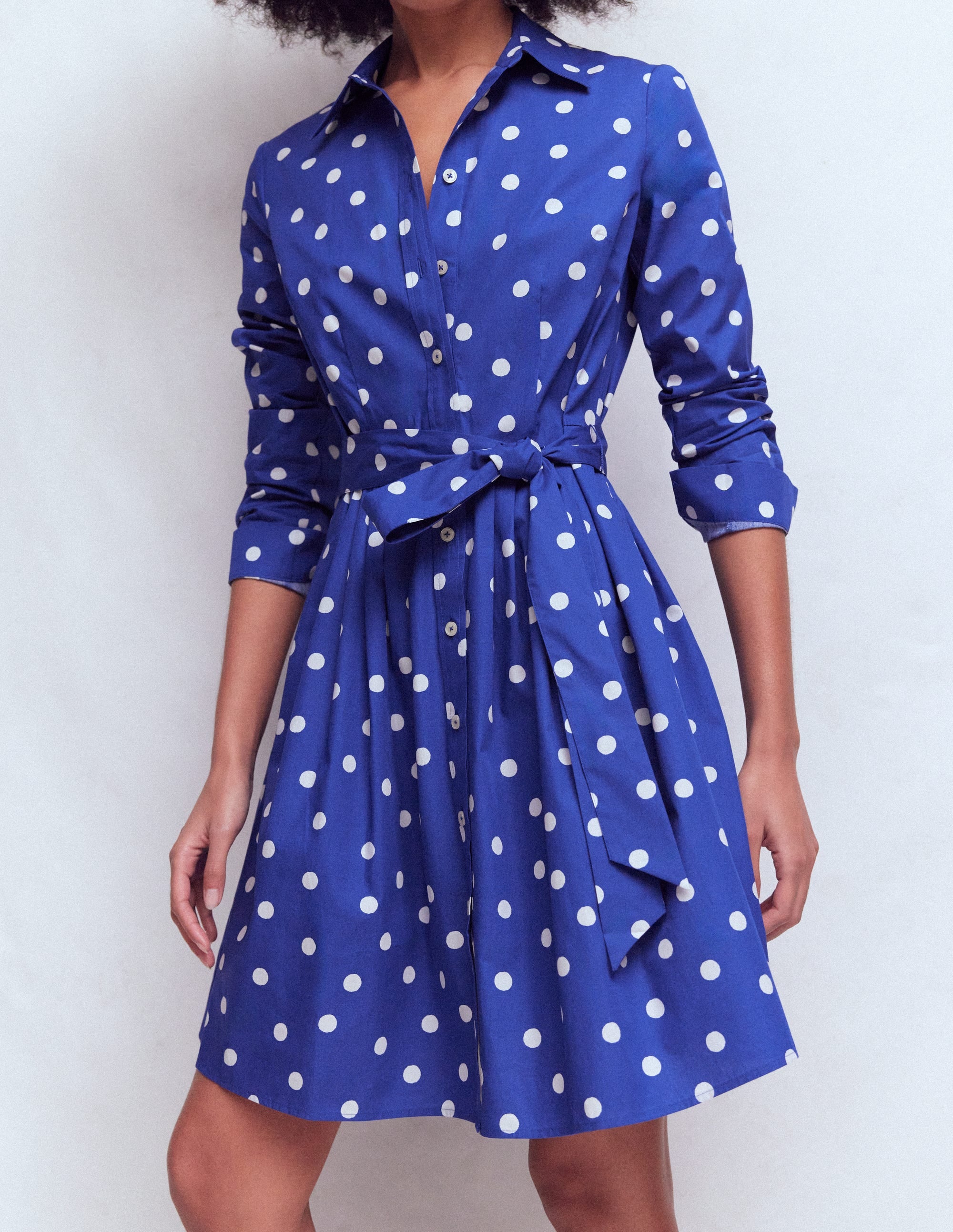 Alexa Langärmliges, kurzes Kleid-Leuchtendes Blau, Gemalte Tupfen - Image 4
