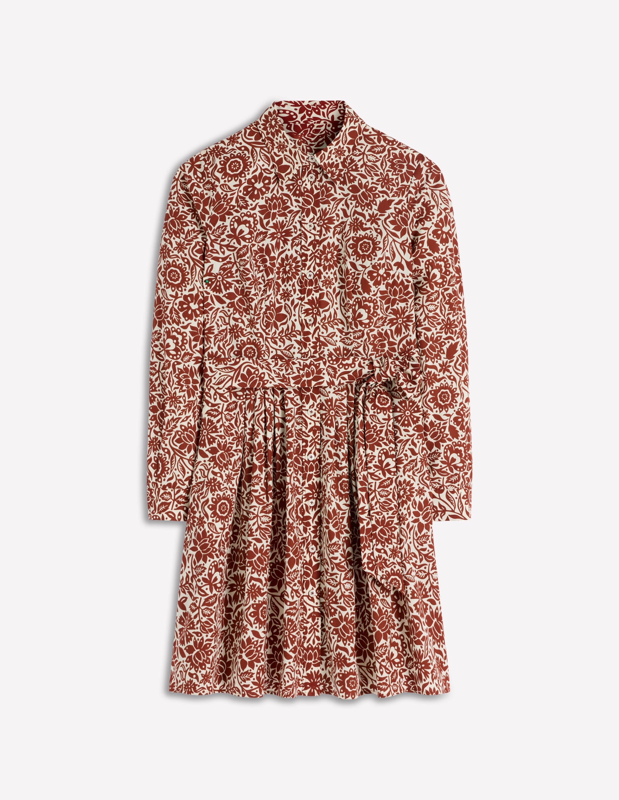Alexa Langärmliges, kurzes Kleid-Braun, Großflächiges Wiesenmuster - Image 7