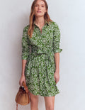Alexa Langärmliges, kurzes Kleid-Grün, Dekorative Blüten