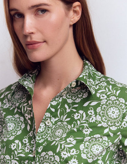 Alexa Langärmliges, kurzes Kleid-Hofgrün, Dekorative Blüten-2