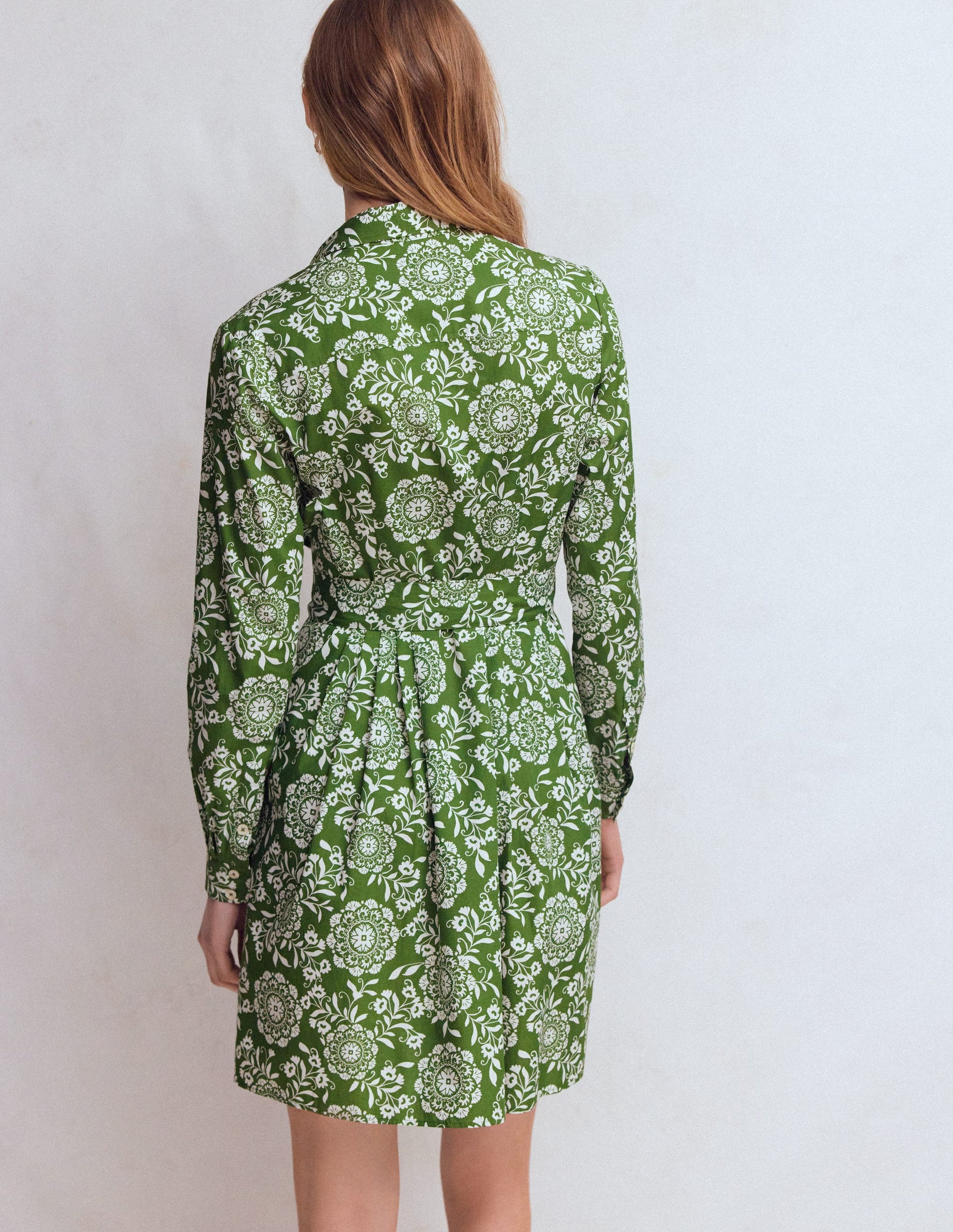 Alexa Langärmliges, kurzes Kleid-Grün, Dekorative Blüten-3