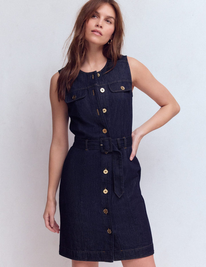 Kurzes Jeanskleid mit Goldknöpfen-Indigo