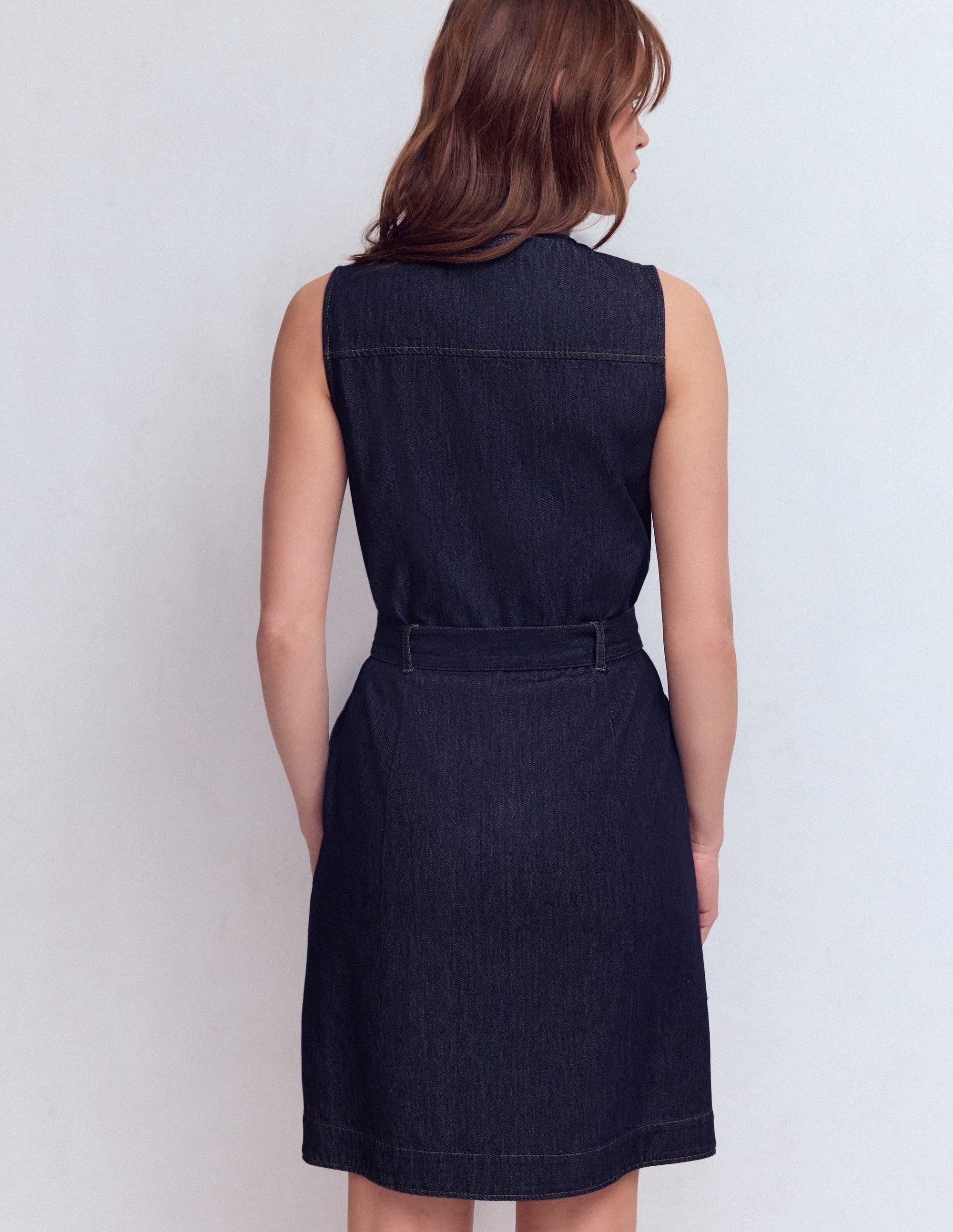 Robe courte en jean à boutons dorés-Indigo - Image 3