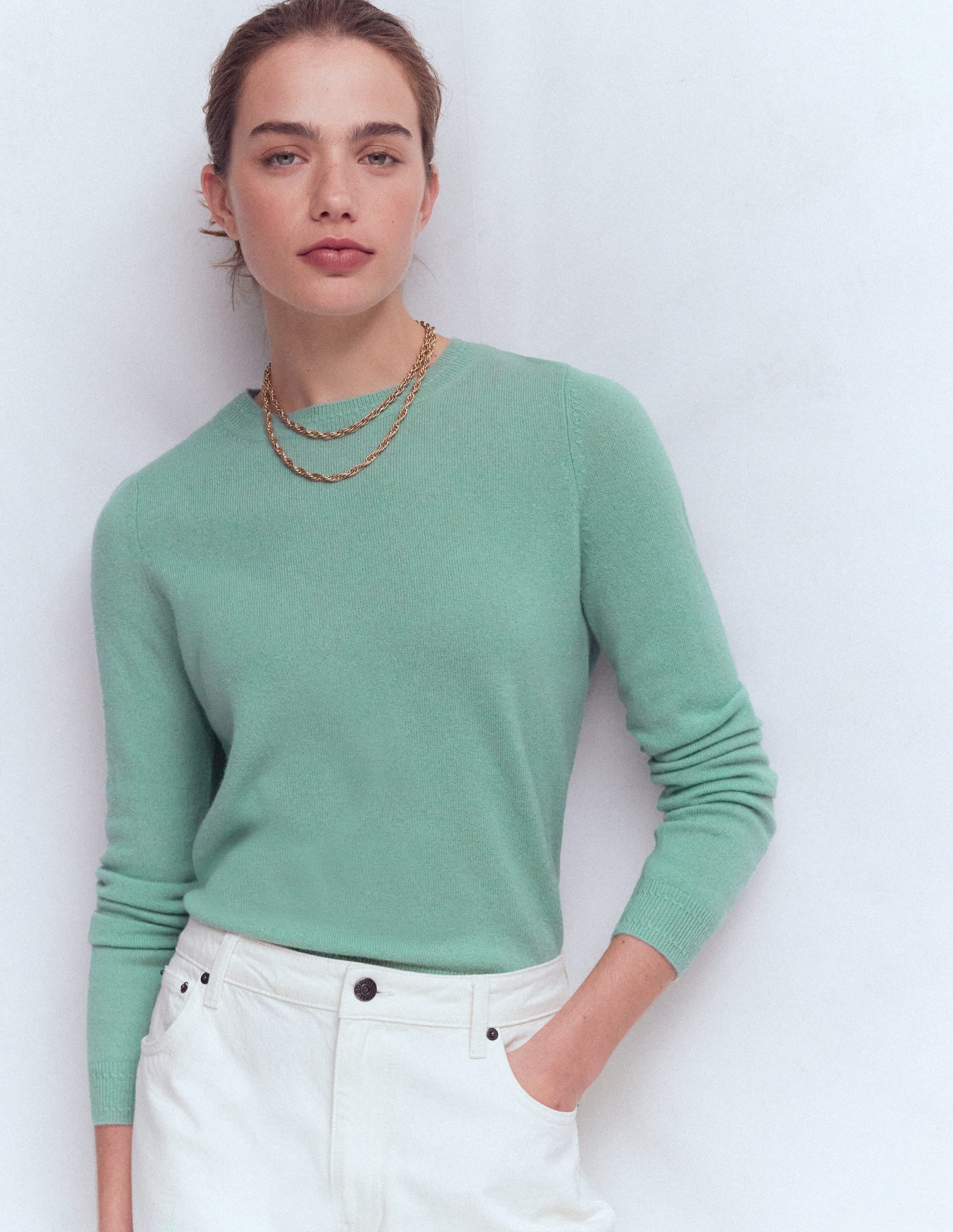 Eva Cashmere Crew Neck Jumper-Celadon Blue - Image 4