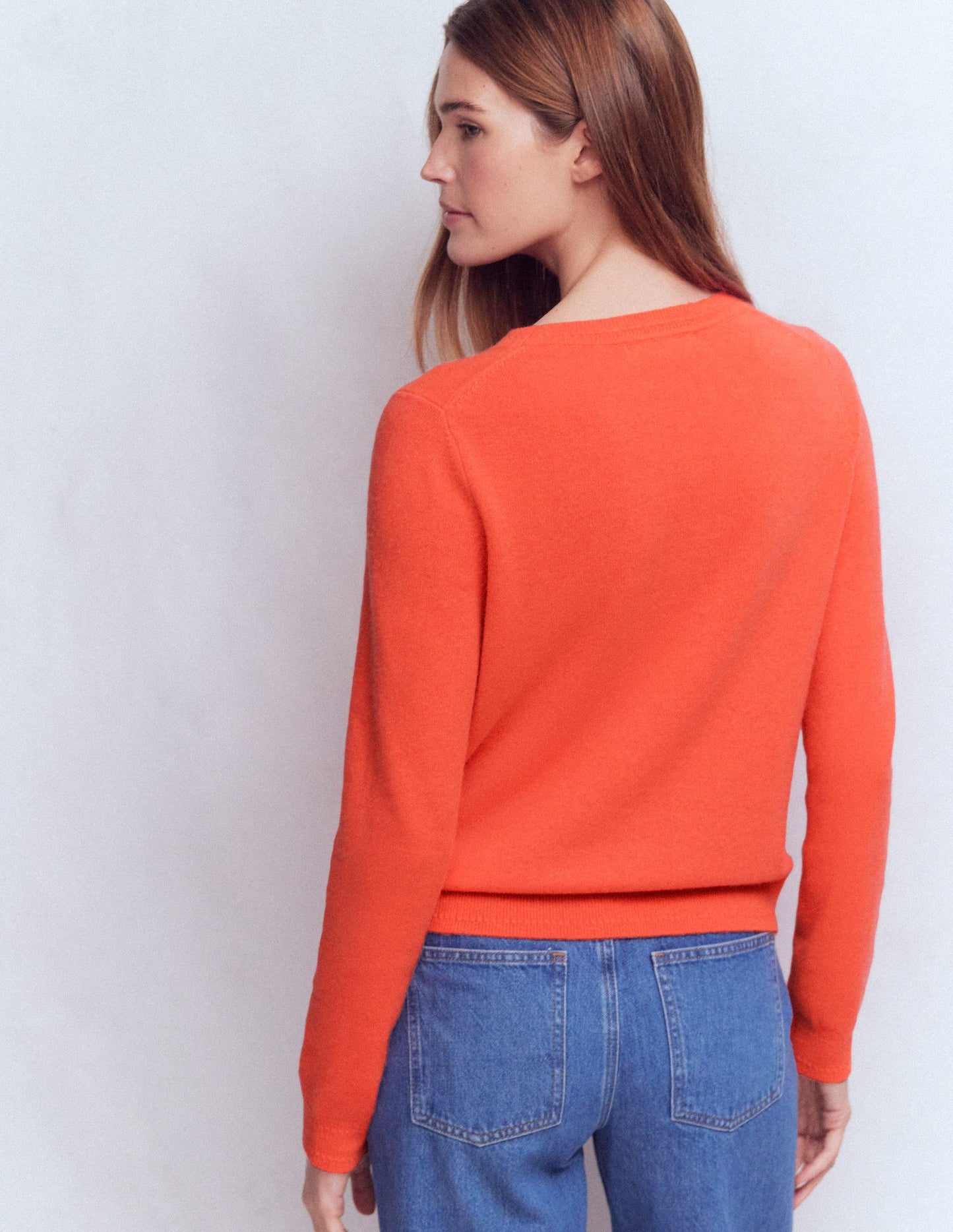 Eva Kaschmirpullover mit Rundhalsausschnitt-Feuerorange Meliert