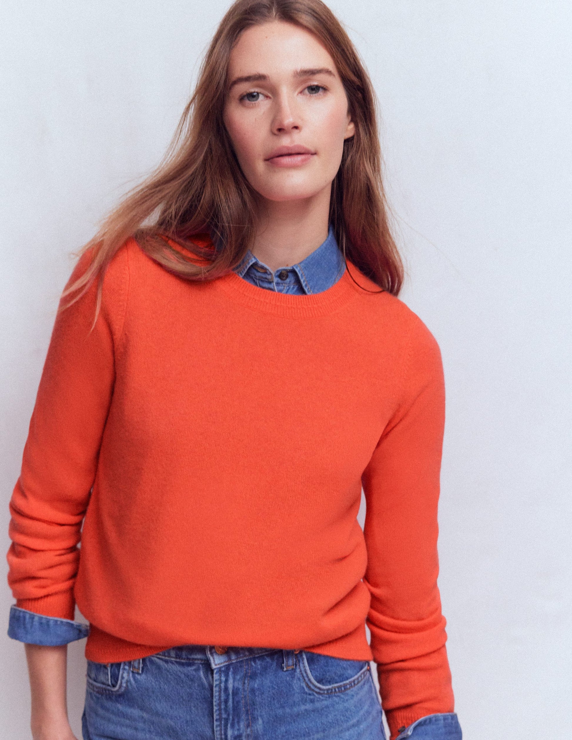 Eva Kaschmirpullover mit Rundhalsausschnitt-Feuerorange Meliert-4