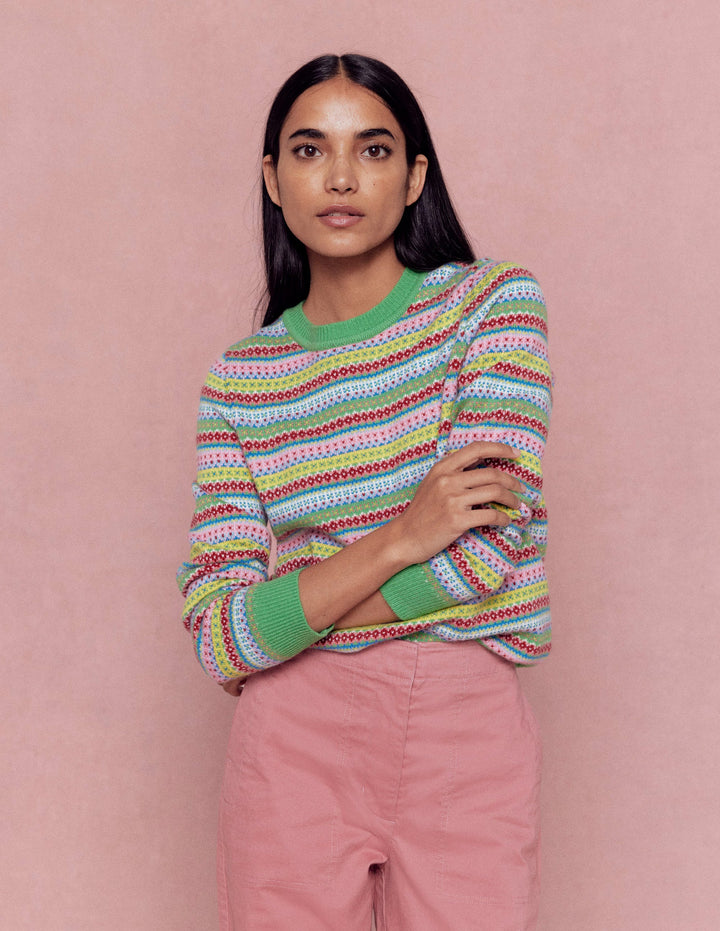 Edie Fair-Isle-Pullover-Bunt, Klassisch Geo