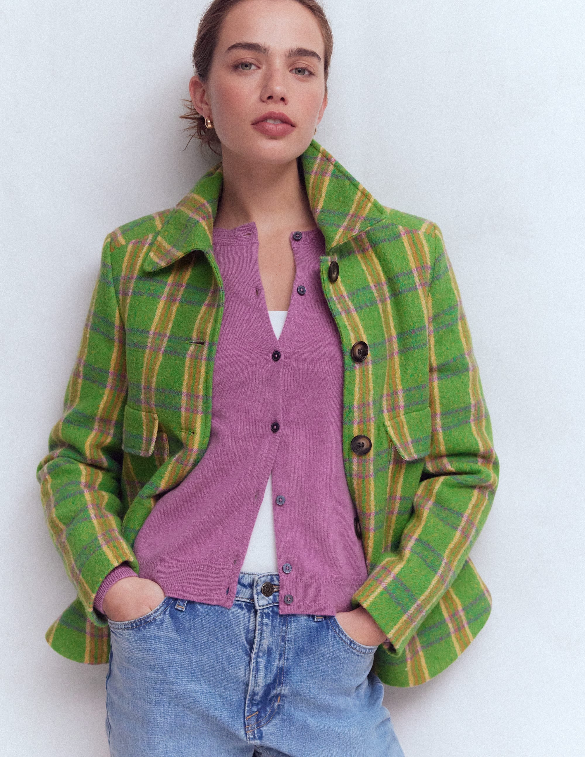 Eva Kaschmir-Strickjacke mit Rundhalsausschnitt-Rotklee-Rosa - Image 1