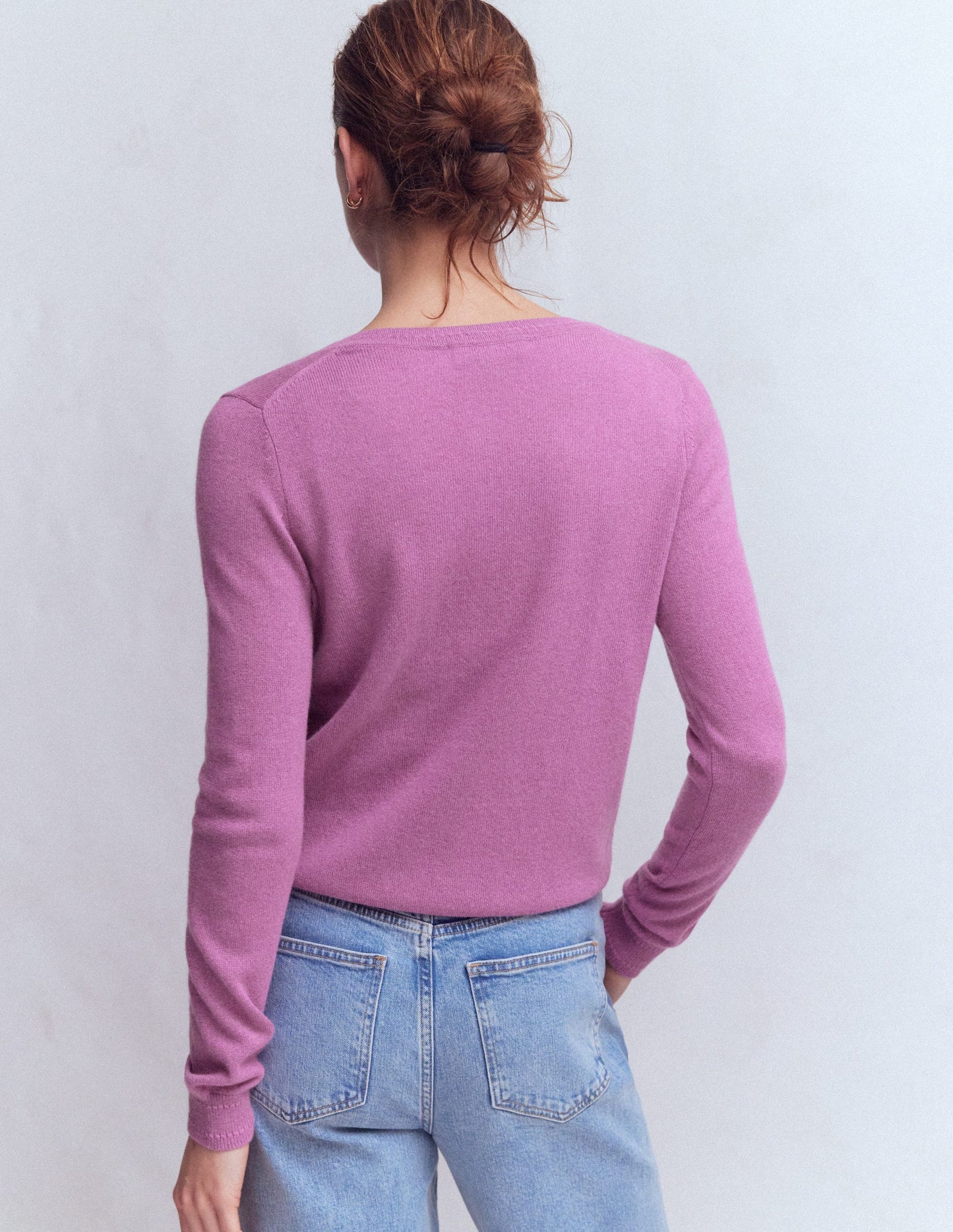 Eva Kaschmir-Strickjacke mit Rundhalsausschnitt-Rotklee-Rosa