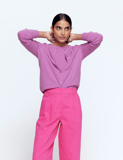 Eva Kaschmir-Strickjacke mit Rundhalsausschnitt-Rotklee-Rosa-1