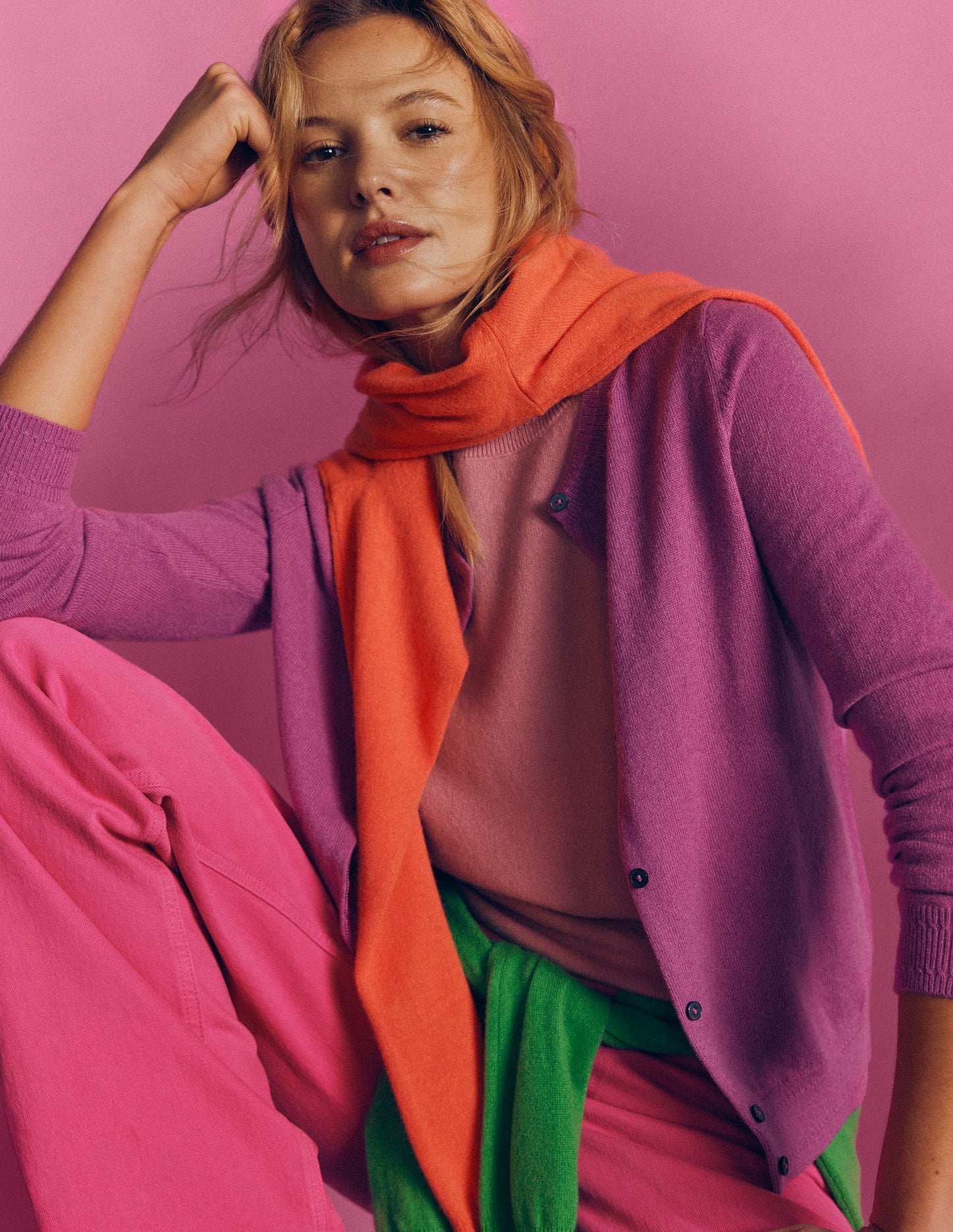 Eva Kaschmir-Strickjacke mit Rundhalsausschnitt-Rotklee-Rosa