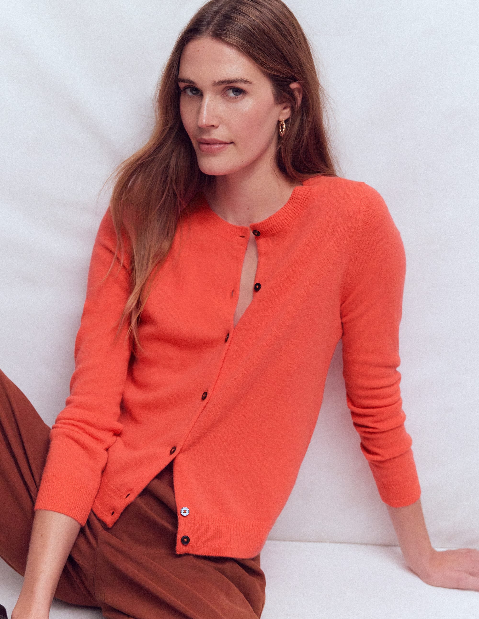 Eva Kaschmir-Strickjacke mit Rundhalsausschnitt-Feuerorange Meliert - Image 1