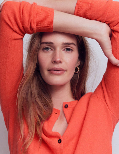 Eva Kaschmir-Strickjacke mit Rundhalsausschnitt-Feuerorange Meliert-2