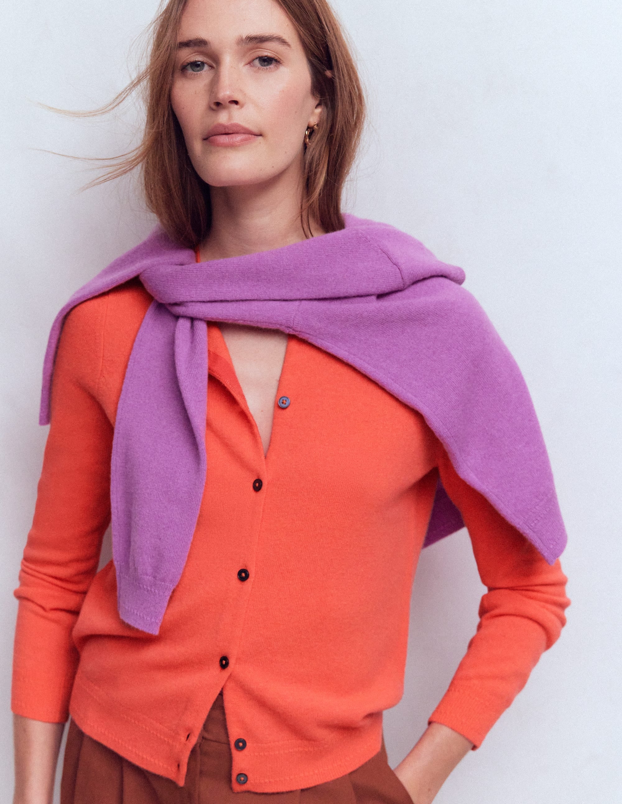 Eva Kaschmir-Strickjacke mit Rundhalsausschnitt-Feuerorange Meliert - Image 5