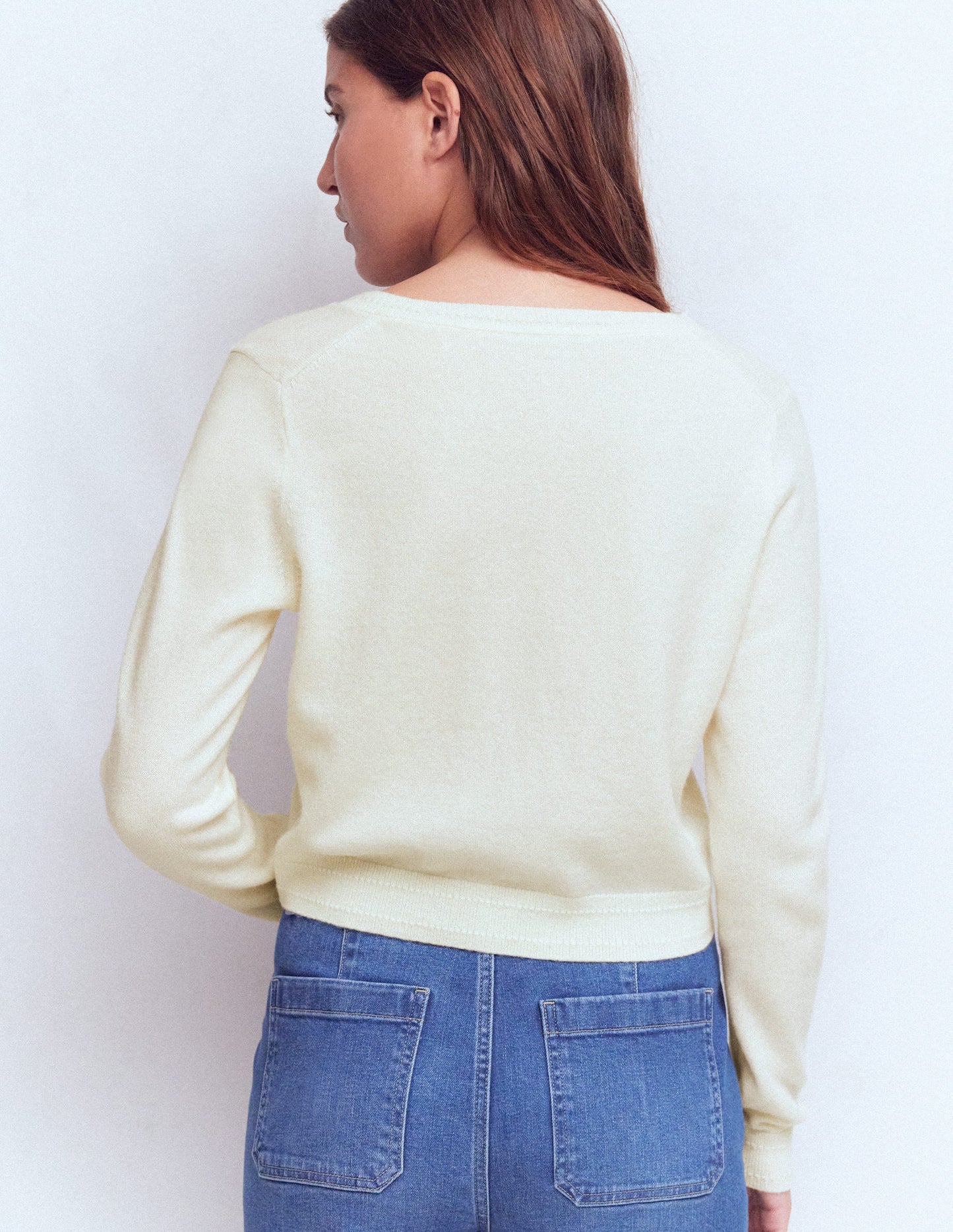 Eva Verkürzte Strickjacke aus Kaschmir-Warmes Naturweiß