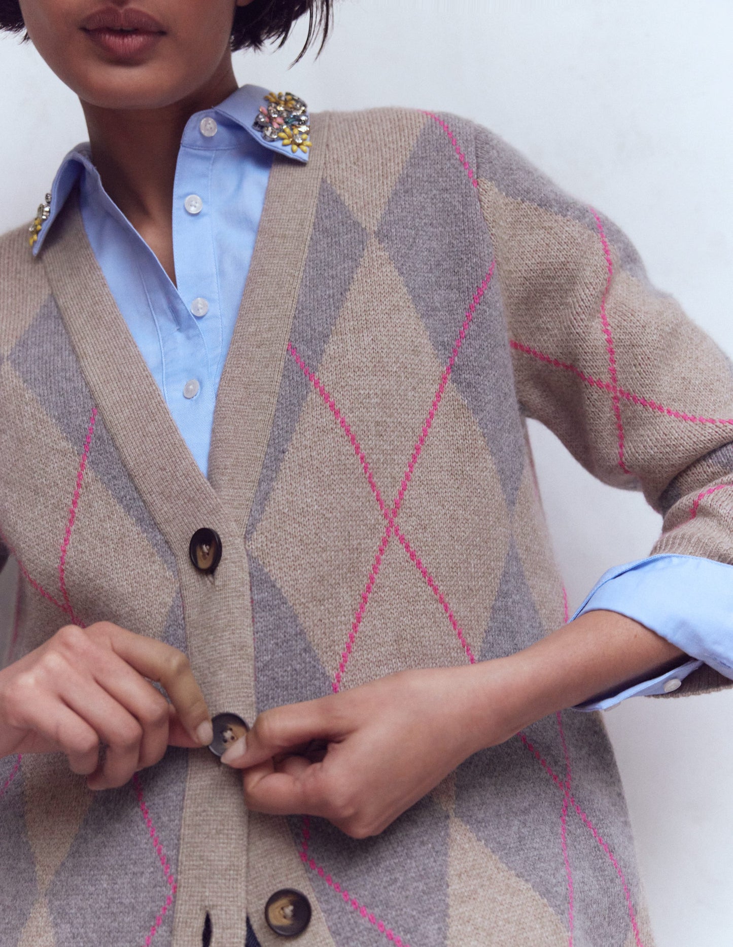 Quinn Strickjacke im Boyfriend-Stil-Neutral Argyle