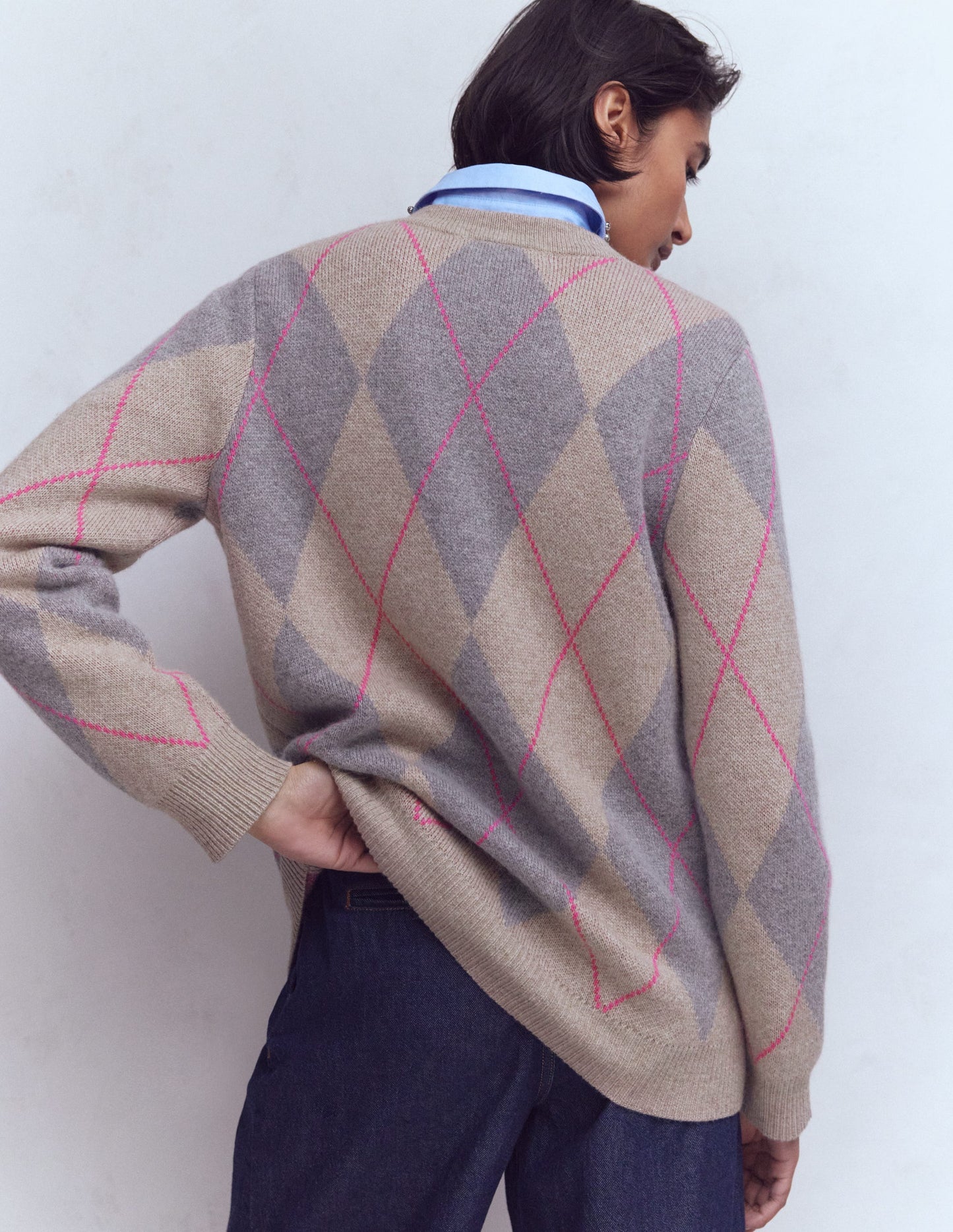 Quinn Strickjacke im Boyfriend-Stil-Neutral Argyle