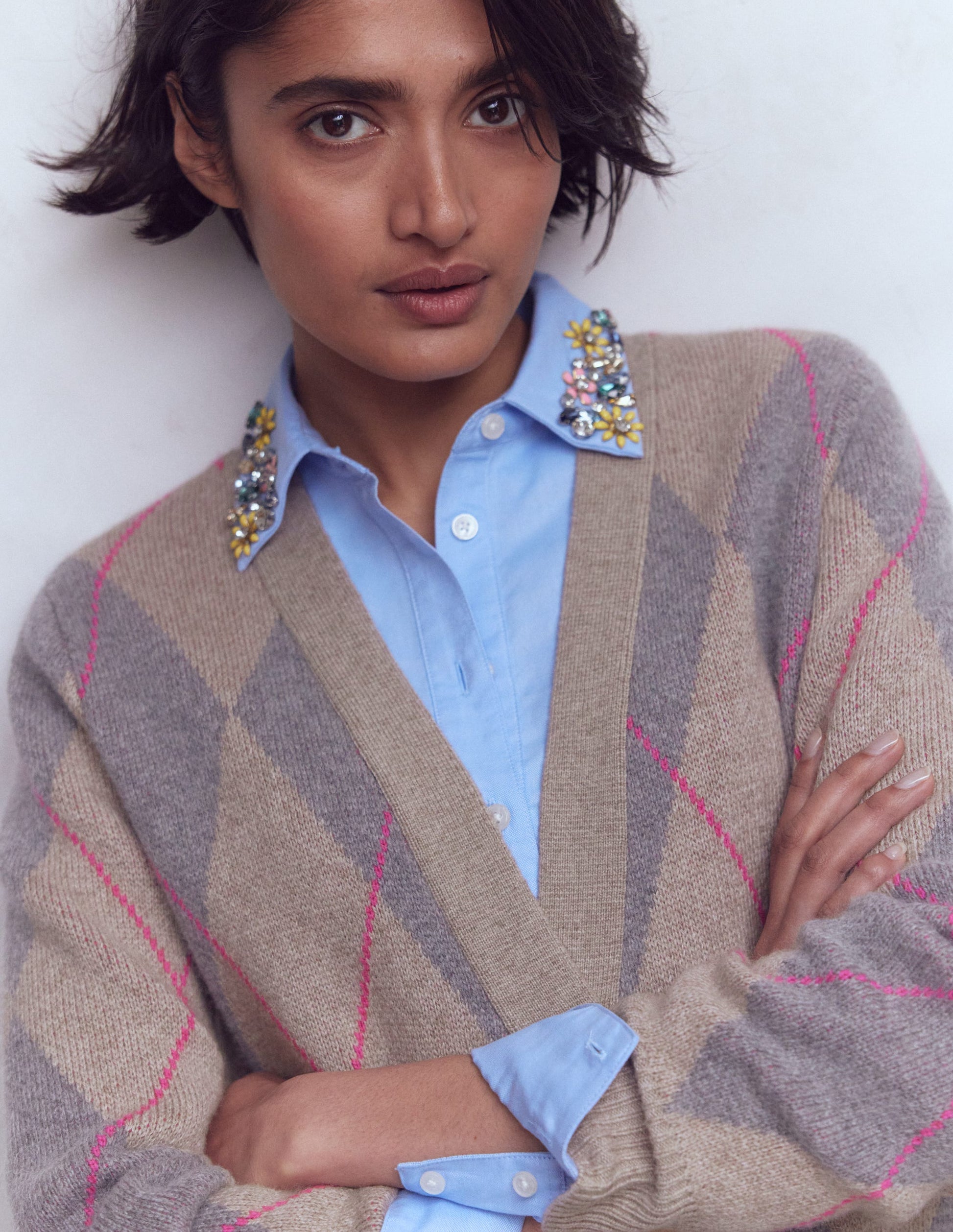 Quinn Strickjacke im Boyfriend-Stil-Neutral Argyle-5