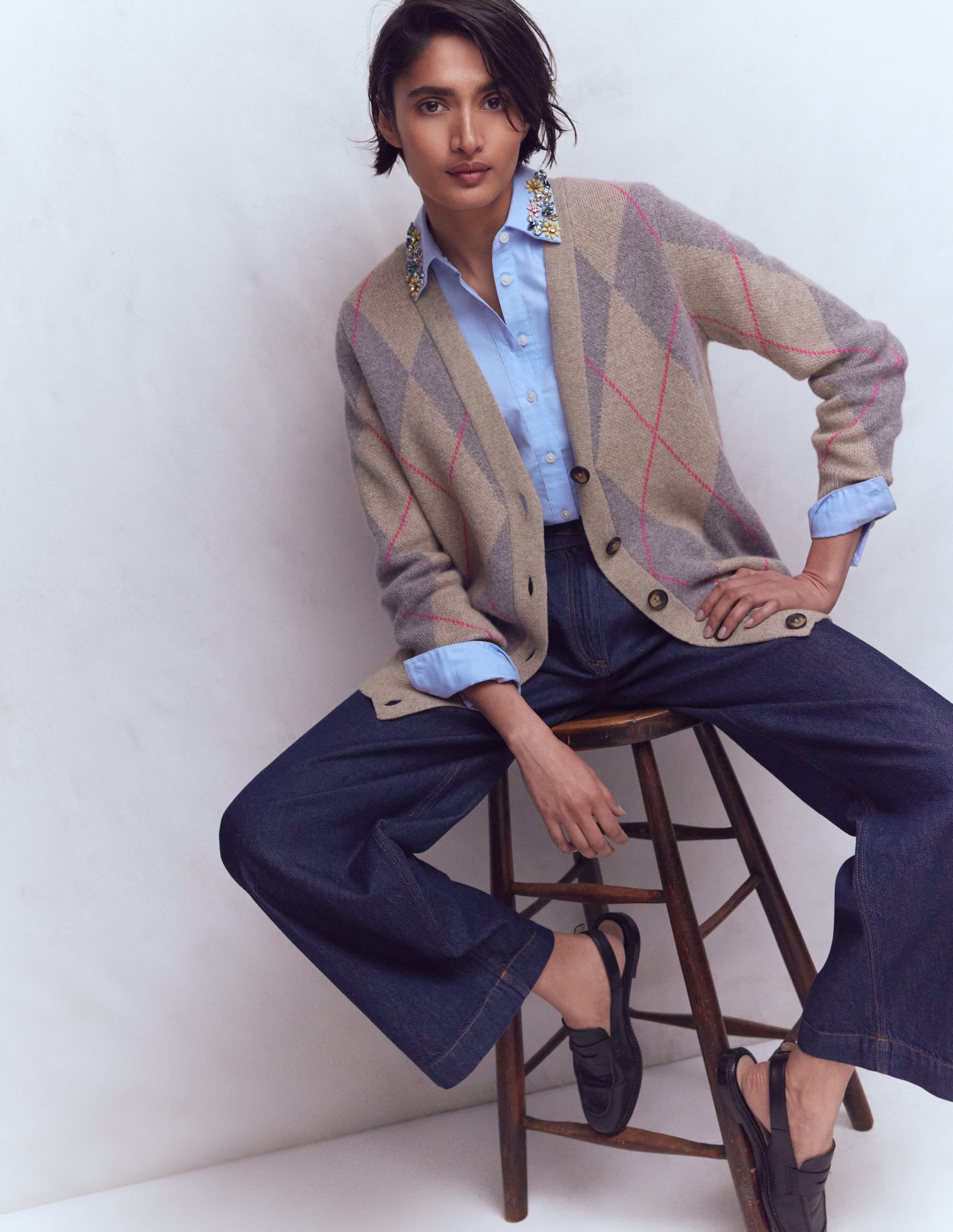 Quinn Strickjacke im Boyfriend-Stil-Neutral Argyle - Image 5