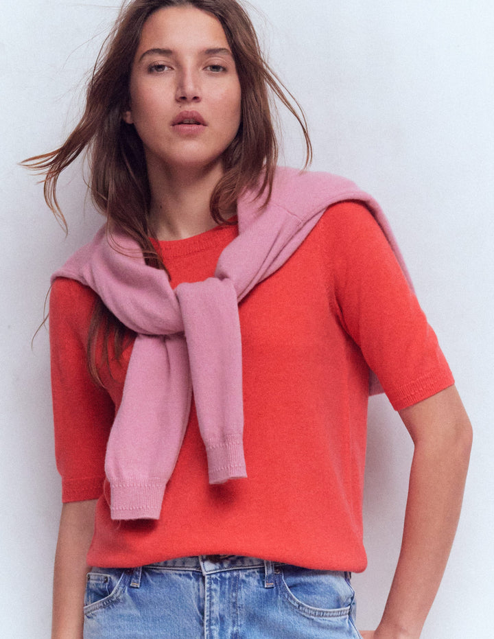 Eva Kaschmir-T-Shirt-Feuerorange Meliert