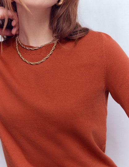 Emilia Baumwollpullover mit Rundhalsausschnitt-Kastanienbraun-2